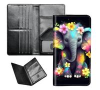 BEOTIWAD Passport Wallet Passport Family Holder RFID Blocking Zipper Travel Card Organizer with Wrist Strap Document Organizer for Women Men, Elephant With Flowers