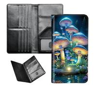 BEOTIWAD Passport Wallet Passport Family Holder RFID Blocking Zipper Travel Card Organizer with Wrist Strap Document Organizer for Women Men, Mushroom Butterfly