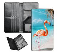 BEOTIWAD Passport Wallet Passport Family Holder RFID Blocking Zipper Travel Card Organizer with Wrist Strap Document Organizer for Women Men, Pink Flamingo