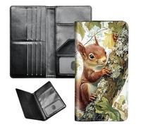 BEOTIWAD Passport Wallet Passport Family Holder RFID Blocking Zipper Travel Card Organizer with Wrist Strap Document Organizer for Women Men, Cute Little Squirrel