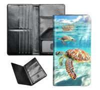 BEOTIWAD Passport Wallet Passport Family Holder RFID Blocking Zipper Travel Card Organizer with Wrist Strap Document Organizer for Women Men, Sea Turtles Swimming