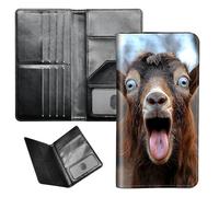 BEOTIWAD Passport Wallet Passport Family Holder RFID Blocking Zipper Travel Card Organizer with Wrist Strap Document Organizer for Women Men, Brown Goat With White Eyes