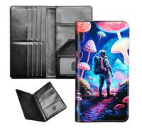 BEOTIWAD Passport Wallet Passport Family Holder RFID Blocking Zipper Travel Card Organizer with Wrist Strap Document Organizer for Women Men, Astronaut Under Mushroom