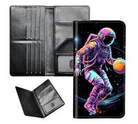 BEOTIWAD Passport Wallet Passport Family Holder RFID Blocking Zipper Travel Card Organizer with Wrist Strap Document Organizer for Women Men, Astronaut Basketball