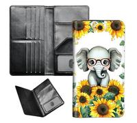 BEOTIWAD Passport Wallet Passport Family Holder RFID Blocking Zipper Travel Card Organizer with Wrist Strap Document Organizer for Women Men, Sunflower Elephant