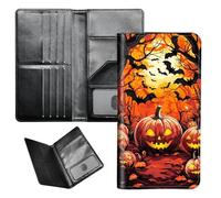 BEOTIWAD Passport Wallet Passport Family Holder RFID Blocking Zipper Travel Card Organizer with Wrist Strap Document Organizer for Women Men, Pumpkins In The Woods