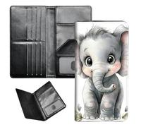 BEOTIWAD Passport Wallet Passport Family Holder RFID Blocking Zipper Travel Card Organizer with Wrist Strap Document Organizer for Women Men, Cute Baby Elephant