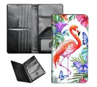 BEOTIWAD Passport Wallet Passport Family Holder RFID Blocking Zipper Travel Card Organizer with Wrist Strap Document Organizer for Women Men, Flamingo And Flower
