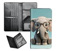 BEOTIWAD Passport Wallet Passport Family Holder RFID Blocking Zipper Travel Card Organizer with Wrist Strap Document Organizer for Women Men, Elephant Wearing Glasses