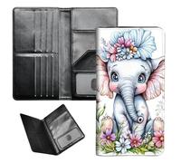BEOTIWAD Passport Wallet Passport Family Holder RFID Blocking Zipper Travel Card Organizer with Wrist Strap Document Organizer for Women Men, Baby Elephant Flower