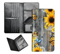 BEOTIWAD Passport Wallet Passport Family Holder RFID Blocking Zipper Travel Card Organizer with Wrist Strap Document Organizer for Women Men, Sunflowers And Butterflies