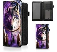 BEOTIWAD Premium Leather Checkbook Cover -Dream Catcher Wolfs Theme Design Check Book Holder Wallet - RFID Blocking Wallet for Men & Women