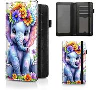 BEOTIWAD Premium Leather Checkbook Cover -Elephant With Colorful Flowers Theme Design Check Book Holder Wallet - RFID Blocking Wallet for Men & Women