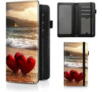 BEOTIWAD Premium Leather Checkbook Cover -Two Red Hearts On The Beach Theme Design Check Book Holder Wallet - RFID Blocking Wallet for Men & Women
