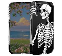 BEOTIWAD Skeleton Taking Selfie Phone Case for Samsung Galaxy A12 6.5" Hard PC Full Protective Cover Design Shockproof Protective Cover for Galaxy A12