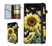 BEOTIWAD Sunflower Butterfly Pattern Car Insurance and Registration Holder,PU Leather Vehicle Glove Box Paperwork Wallet Case Document Essential Documents Organizer for Driver's License Cards