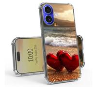 BEOTIWAD Two Red Hearts On The Beach Clear Case for iPhone 16 6.1" Slim Transparent Anti-Yellow TPU Military Protective Tough Durable Bumper Protective Cover for iPhone 16 6.1"