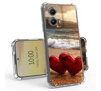 BEOTIWAD Two Red Hearts On The Beach Clear Case for Motorola Moto Edge 5G 2024 6.6" Slim Transparent Anti-Yellow TPU Military Protective Tough Durable Bumper Protective Cover