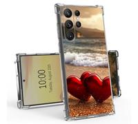 BEOTIWAD Two Red Hearts On The Beach Clear Case for Samsung Galaxy S22 Ultra 6.8" Slim Transparent Anti-Yellow TPU Military Protective Tough Durable Bumper Protective Cover for Samsung S22 Ultra