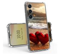 BEOTIWAD Two Red Hearts On The Beach Clear Case for Samsung Galaxy S25 6.2" Slim Transparent Anti-Yellow TPU Military Protective Tough Durable Bumper Protective Cover for Samsung S25