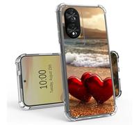 BEOTIWAD Two Red Hearts On The Beach Clear Case for TCL 50 SE 4G 6.78" Slim Transparent Anti-Yellow TPU Military Protective Tough Durable Bumper Protective Cover for TCL 50 SE 4G