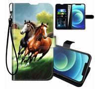BEOTIWAD Wallet Case for Cricket Icon 4 with Wristband,PU Leather Credit Card Holder Magnetic Stand Shockproof Protective Cover for Cricket Icon 4,Running Horse