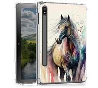 BEOTIWAD Watercolor Horse Clear Tablet Case for Samsung Galaxy Tab S8 Plus 2022/S7 FE 2021/S7 Plus 2020 12.4 Inch,Transparent Slim TPU Back Shockproof Shell Cover