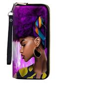 BEOTIWAD Women's Wallet,Wristlet Large Long Purse Zip Travel Purse RFID Blocking Large Capacity Credit Card Holder with Grip Hand Strap, American Woman With Purple Hair
