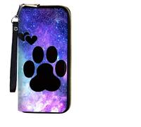 BEOTIWAD Women's Wallet,Wristlet Large Long Purse Zip Travel Purse RFID Blocking Large Capacity Credit Card Holder with Grip Hand Strap, Animals Dog Paws Galaxy
