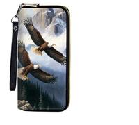 BEOTIWAD Women's Wallet,Wristlet Large Long Purse Zip Travel Purse RFID Blocking Large Capacity Credit Card Holder with Grip Hand Strap, Soaring Eagle