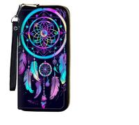 BEOTIWAD Women's Wallet,Wristlet Large Long Purse Zip Travel Purse RFID Blocking Large Capacity Credit Card Holder with Grip Hand Strap, Rainbow Dream Catcher