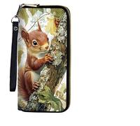 BEOTIWAD Women's Wallet,Wristlet Large Long Purse Zip Travel Purse RFID Blocking Large Capacity Credit Card Holder with Grip Hand Strap, Cute Little Squirrel