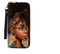 BEOTIWAD Women's Wallet,Wristlet Large Long Purse Zip Travel Purse RFID Blocking Large Capacity Credit Card Holder with Grip Hand Strap, Black African American