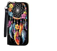 BEOTIWAD Women's Wallet,Wristlet Large Long Purse Zip Travel Purse RFID Blocking Large Capacity Credit Card Holder with Grip Hand Strap, Colorful Dream Catcher