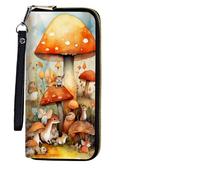 BEOTIWAD Women's Wallet,Wristlet Large Long Purse Zip Travel Purse RFID Blocking Large Capacity Credit Card Holder with Grip Hand Strap, Watercolor Mushroom