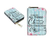 BEOTIWAD Zipper Wallet Wallet,Credit Card Holder for Women Men, Business Card Holder RFID Blocking Holder Case Card Holder KeyChain Wallet ID Case Travel Wallet, Bible Verses Philippians 4-13