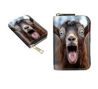 BEOTIWAD Zipper Wallet Wallet,Credit Card Holder for Women Men, Business Card Holder RFID Blocking Holder Case Card Holder KeyChain Wallet ID Case Travel Wallet, Brown Goat With White Eyes, Small