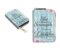 BEOTIWAD Zipper Wallet Wallet,Credit Card Holder for Women Men, Business Card Holder RFID Blocking Holder Case Card Holder KeyChain Wallet ID Case Travel Wallet, Bible Quote Proverbs 31-25