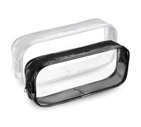 BeoTnp 2PCS Clear Pencil Case, Transparent Pencil Case for Exams, 20 x 3.5 x 8 cm Zippered Pencil Organizer, Ideal for School, Office and Travel(Black, White)