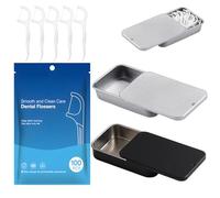 BeoTnp 2Pcs Toothpick Holder, Small Tin With Lids, 100 Floss Picks, Black And Silver Small Tin, Travel Dental Care Kit For Business Trips, Restaurants, Compact Oral Hygiene Solution