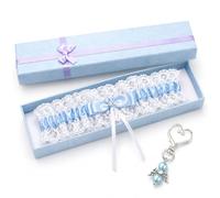BeoTnp 3 Pcs Garters For Brides, Blue Garters For Brides, Wedding Gifts, Wedding Garters For Brides For The Bride With Angel Wings Pendant, Bow Lace Stretchable Bridal Gift Party Accessories