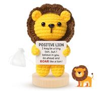 BeoTnp 3PCS Positive Crochet Animals, Emotional Support Crochet Lion Set with Wishes Card, Motivational Desk Decor, Warm-hearted Gifts for Friends, Family Members and Colleagues