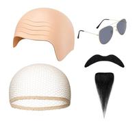 BeoTnp Bald Cap, 4-Piece Bald Caps Disguise Set With Hair Net, Wig, Glasses And Moustache, Costume Accessories For Theatrical Performances, Versatile Props For Various Entertainment Events