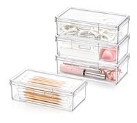 BeoTnp Cotton Bud Holder, 4-Piece Cotton Pad Holder Set With Compact Design, Organise Your Cotton Swabs And Beauty Tools, Ideal For Bathroom And Vanity Storage