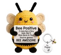 BeoTnp Emotional Support Gift, Bee gifts, 2PCS Bee Crochet Animal With Positive Card And Bee Keychains, Good Luck Gifts For Women, Girl, Men, Friend And Colleagues Birthday Party