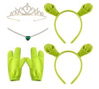 BeoTnp Green Ogre Costume, 6pcs Green Accessory, Funny Monster Costume Set, Headband, Crown, Necklace and Gloves, Halloween Cosplay Costume, For Themed Events and Festive Occasions