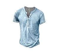 Beotyshow Men's Long-Sleeved Henley Shirt Men's Casual Shirt Vintage Casual Lightweight Cotton Slim Fit T-Shirt, A:Azure Blue, XL