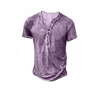 Beotyshow Men's Long-Sleeved Henley Shirt Men's Casual Shirt Vintage Casual Lightweight Cotton Slim Fit T-Shirt, A:Purple, XL