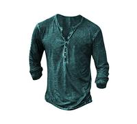 Beotyshow Men's Long-Sleeved Henley Shirt Men's Casual Shirt Vintage Casual Lightweight Cotton Slim Fit T-Shirt, A: dark green, 3XL