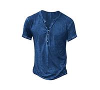 Beotyshow Men's Long-Sleeved Henley Shirt Men's Casual Shirt Vintage Casual Lightweight Cotton Slim Fit T-Shirt, A:Blue, S